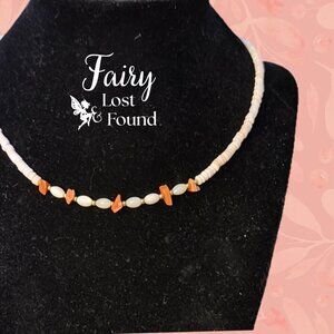Vintage Pink & Cream Natural Coral, Conch Shell & Mother-of-pearl 16" Necklace